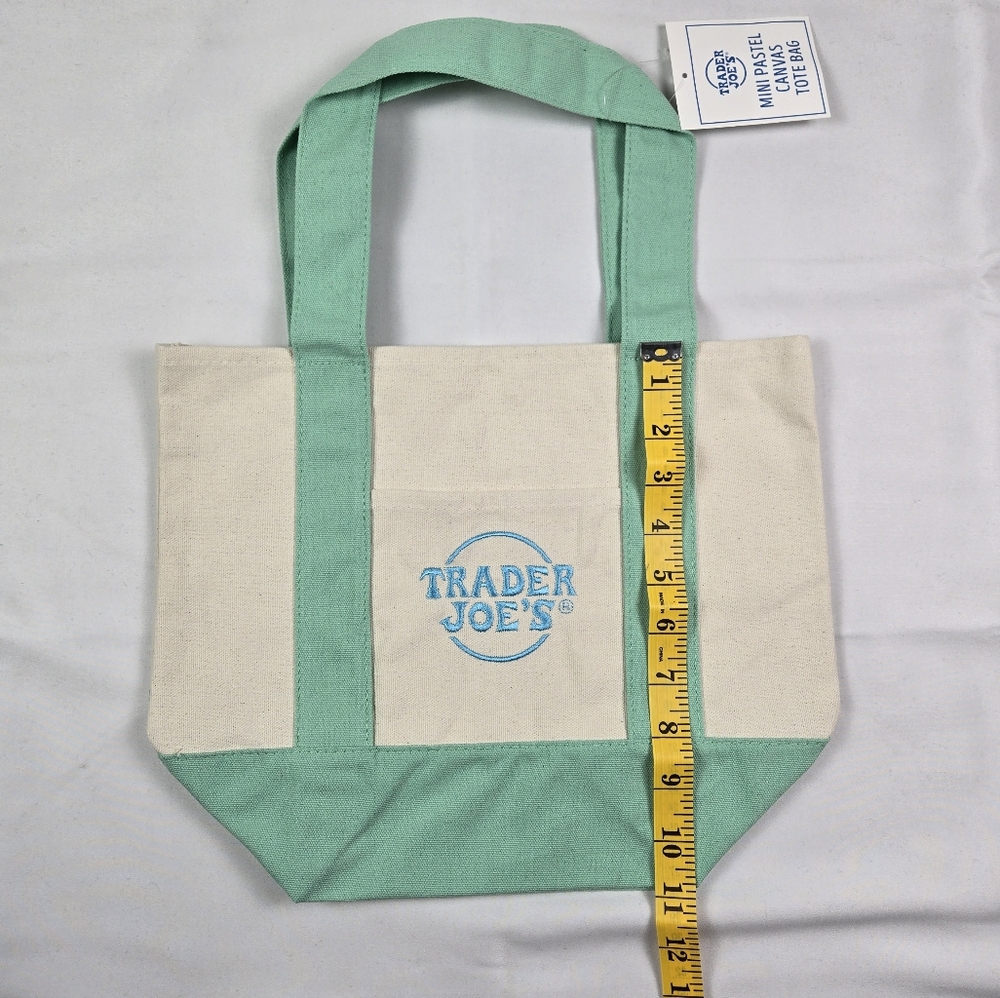 NWT Green Trader Joe's Mini Pastel Canvas Tote Bag - Picture 4 of 5